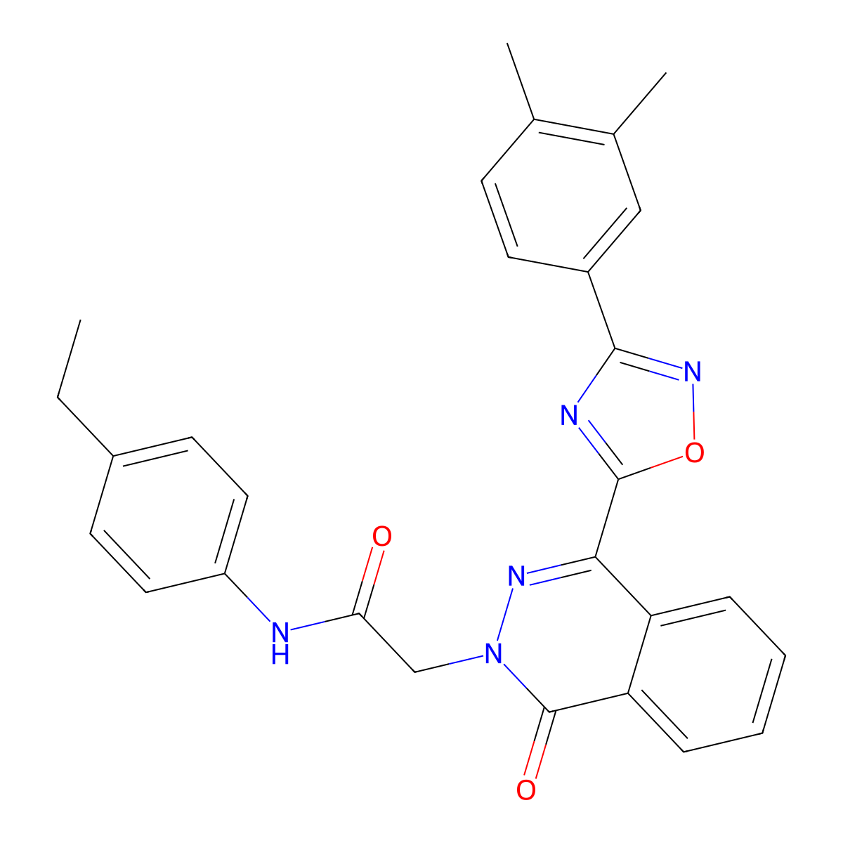 2-[4-[3-(3,4-dimethylphenyl)-1,2,4-oxadiazol-5-yl]-1-oxophthalazin-2(1H)-yl]-N-(4-ethylphenyl)acetamide molecular structure, CAS 1708251-27-7
