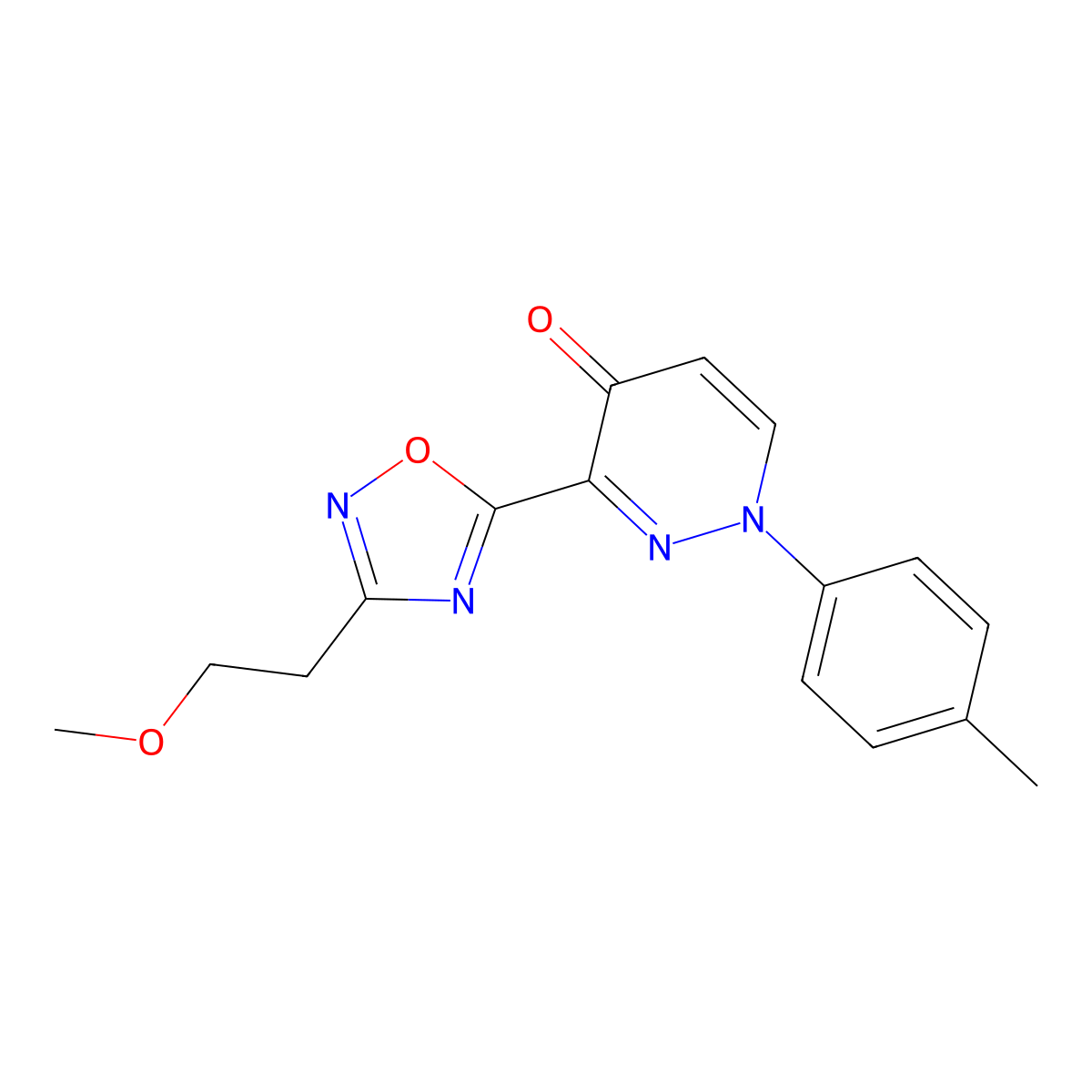 3-[3-(2-methoxyethyl)-1,2,4-oxadiazol-5-yl]-1-(4-methylphenyl)pyridazin-4(1H)-one molecular structure, CAS 1708251-32-4