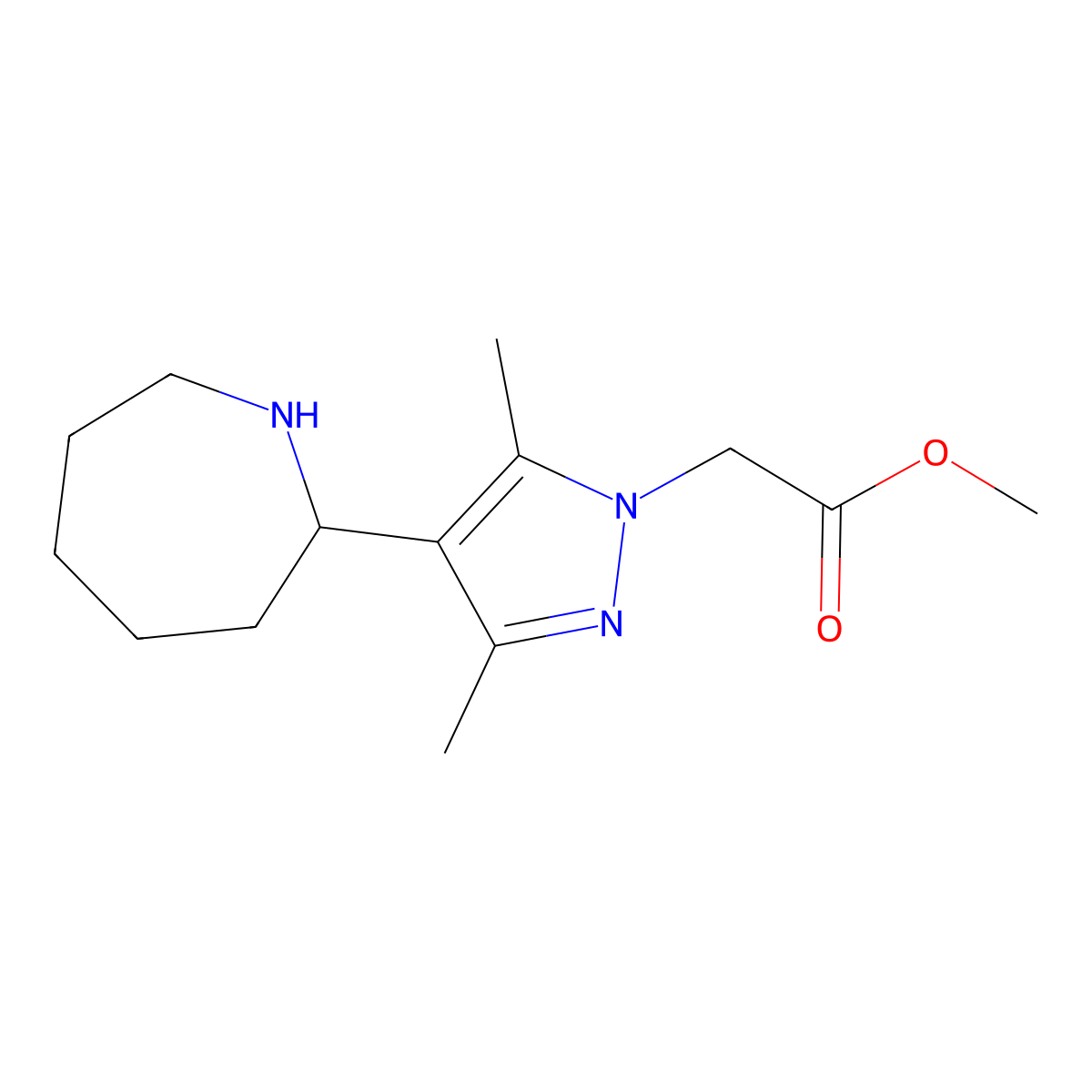 Methyl 2-(4-(azepan-2-yl)-3,5-dimethyl-1H-pyrazol-1-yl)acetate molecular structure, CAS 1708268-98-7