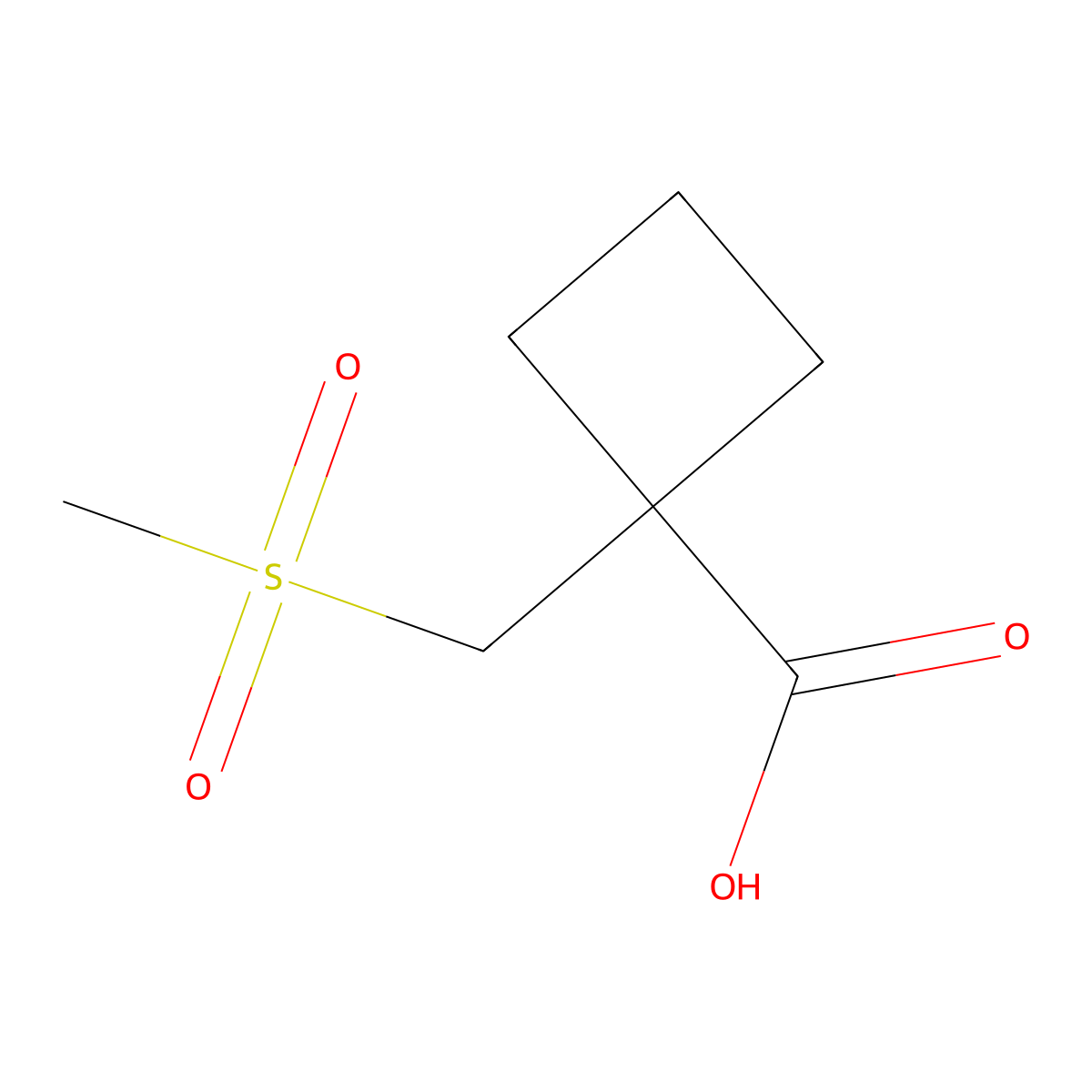 1-(Methanesulfonylmethyl)cyclobutane-1-carboxylic acid molecular structure, CAS 1708269-16-2