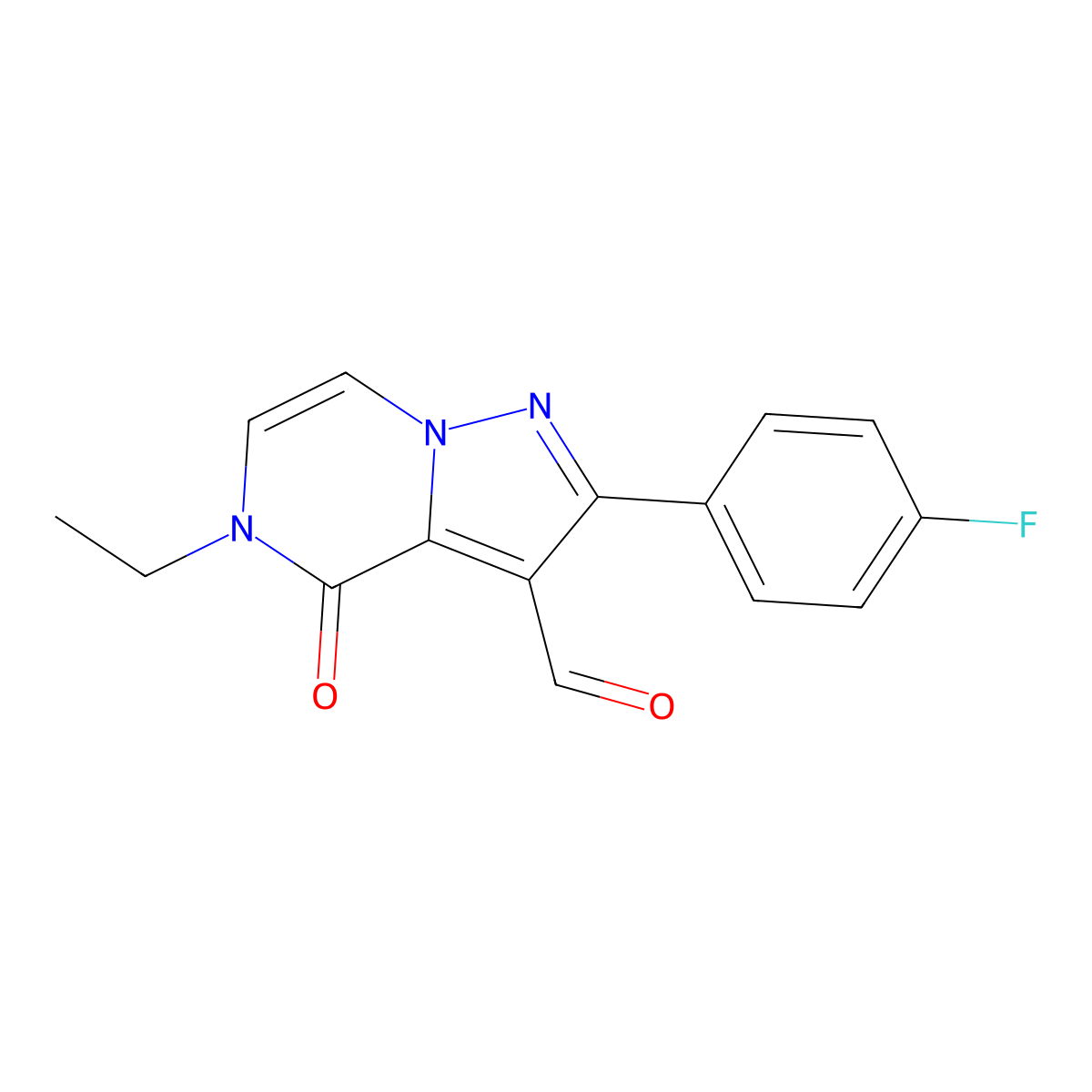 5-Ethyl-2-(4-fluorophenyl)-4-oxo-4,5-dihydropyrazolo[1,5-a]pyrazine-3-carbaldehyde molecular structure, CAS 1708288-93-0