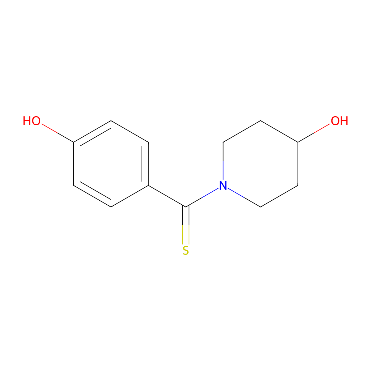 (4-Hydroxyphenyl)(4-hydroxypiperidin-1-yl)methanethione molecular structure, CAS 1708314-32-2