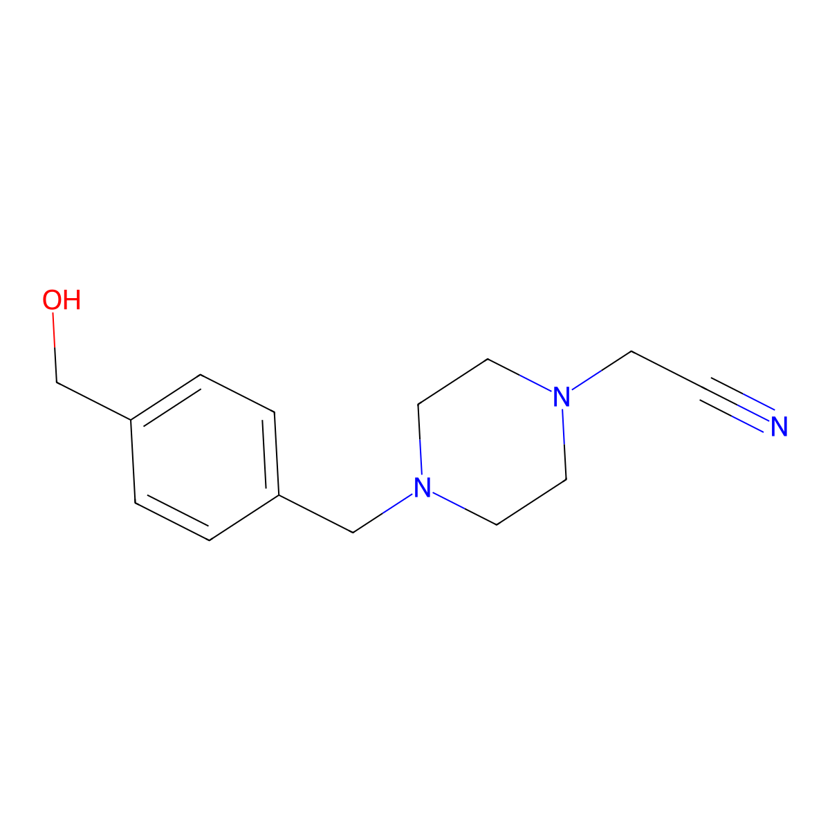 2-(4-{[4-(Hydroxymethyl)phenyl]methyl}piperazin-1-yl)acetonitrile molecular structure, CAS 1708354-73-7