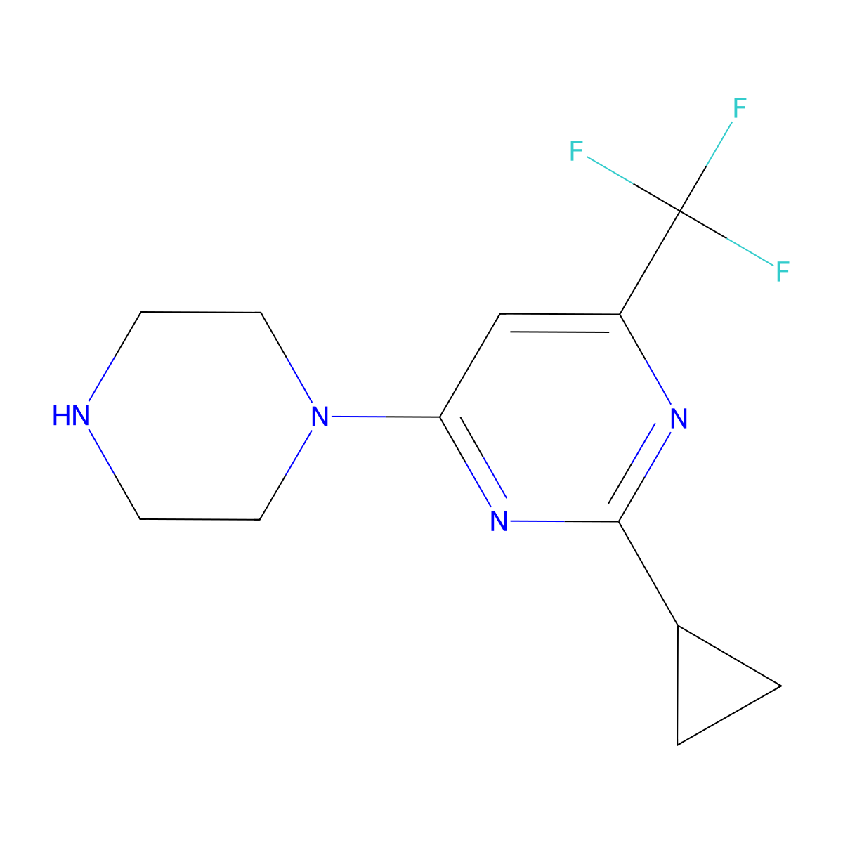 2-Cyclopropyl-4-(piperazin-1-yl)-6-(trifluoromethyl)pyrimidine molecular structure, CAS 1708370-58-4