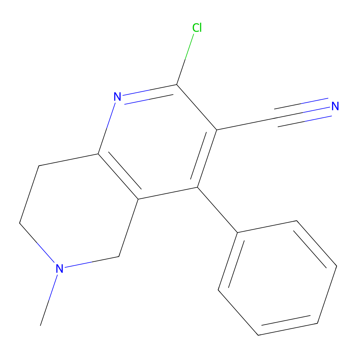 2-Chloro-6-methyl-4-phenyl-5,6,7,8-tetrahydro-1,6-naphthyridine-3-carbonitrile molecular structure, CAS 1708401-43-7