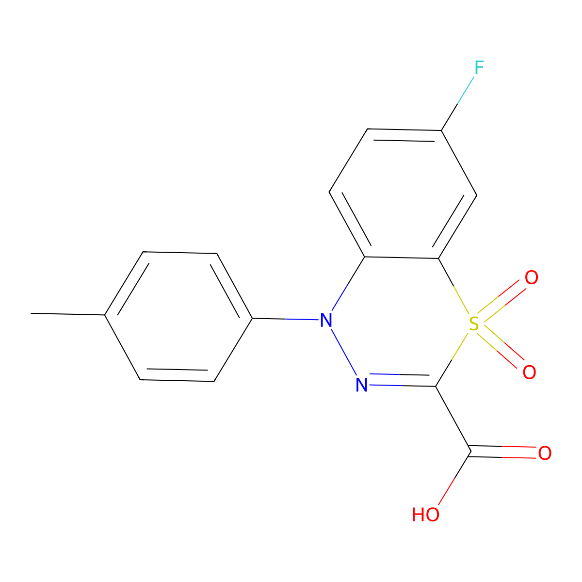 6-fluoro-1-(4-methylphenyl)-1H-4,1,2-benzothiadiazine-3-carboxylic acid 4,4-dioxide molecular structure, CAS 1708401-67-5