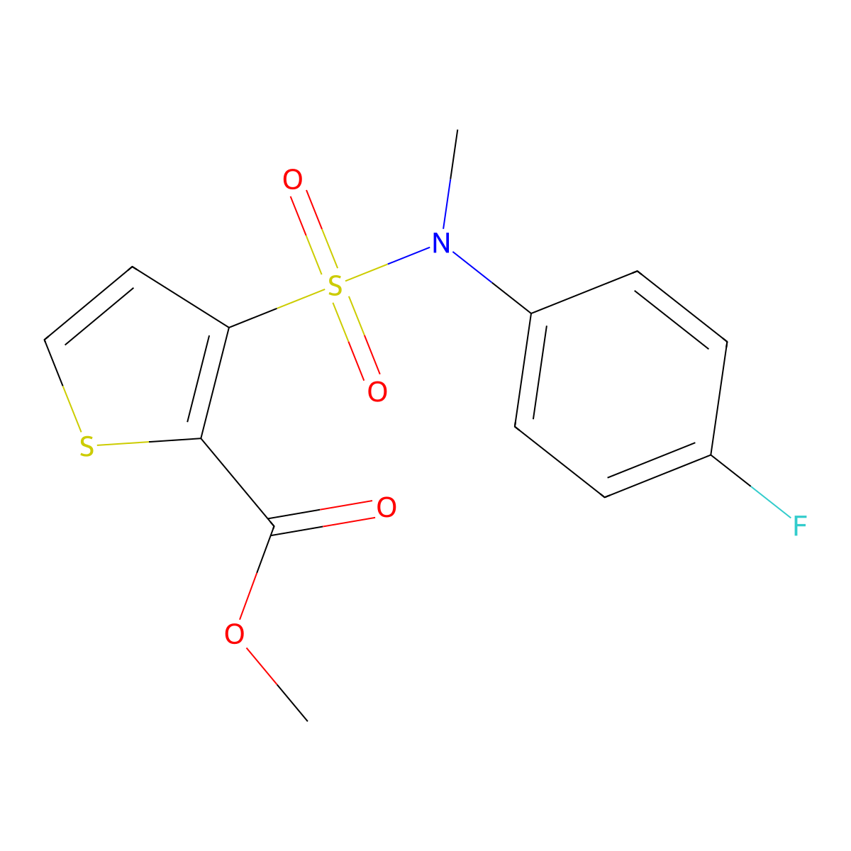 Methyl 3-{[(4-fluorophenyl)(methyl)amino]sulfonyl}thiophene-2-carboxylate molecular structure, CAS 1708401-69-7