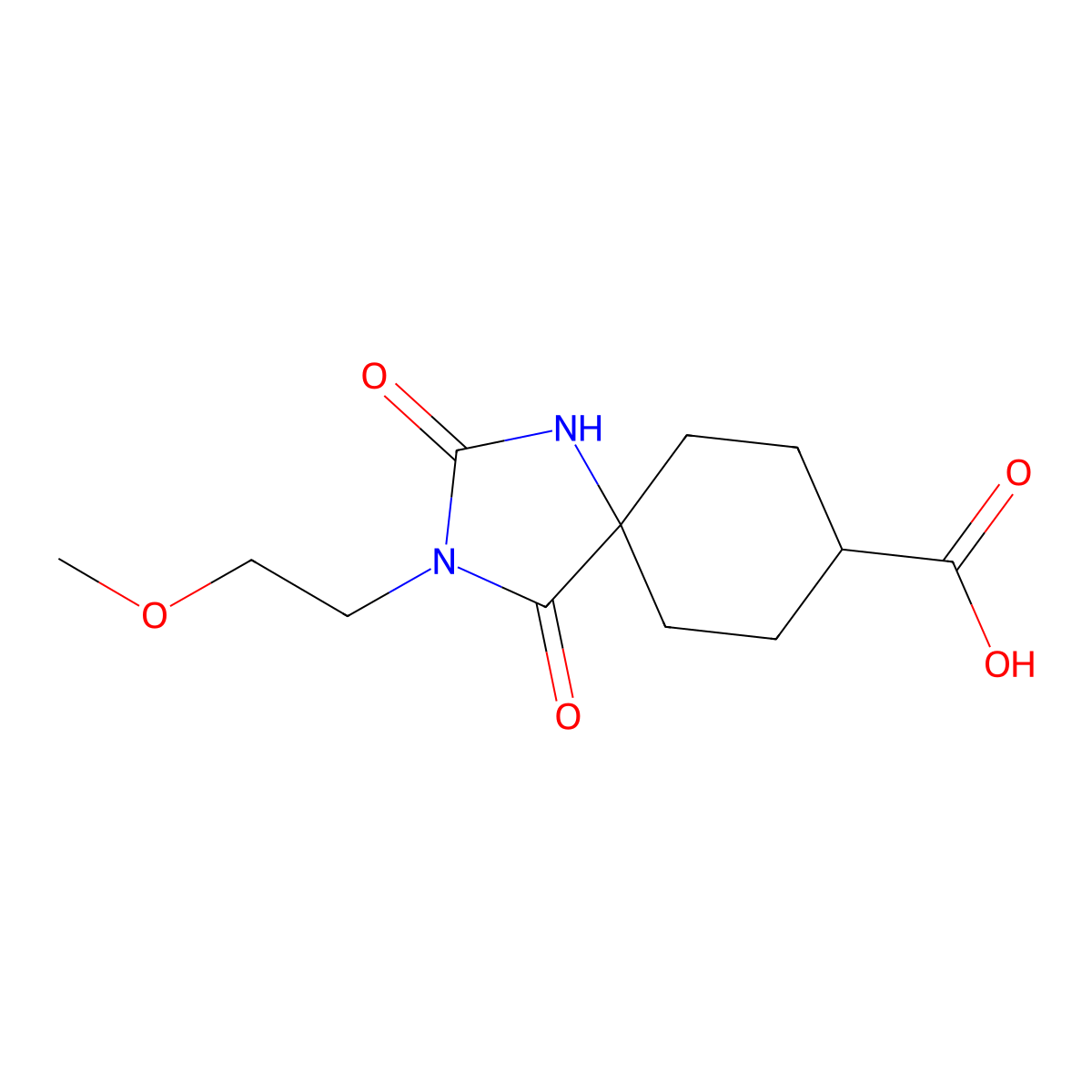 3-(2-Methoxyethyl)-2,4-dioxo-1,3-diazaspiro[4.5]decane-8-carboxylic acid molecular structure, CAS 1708427-90-0