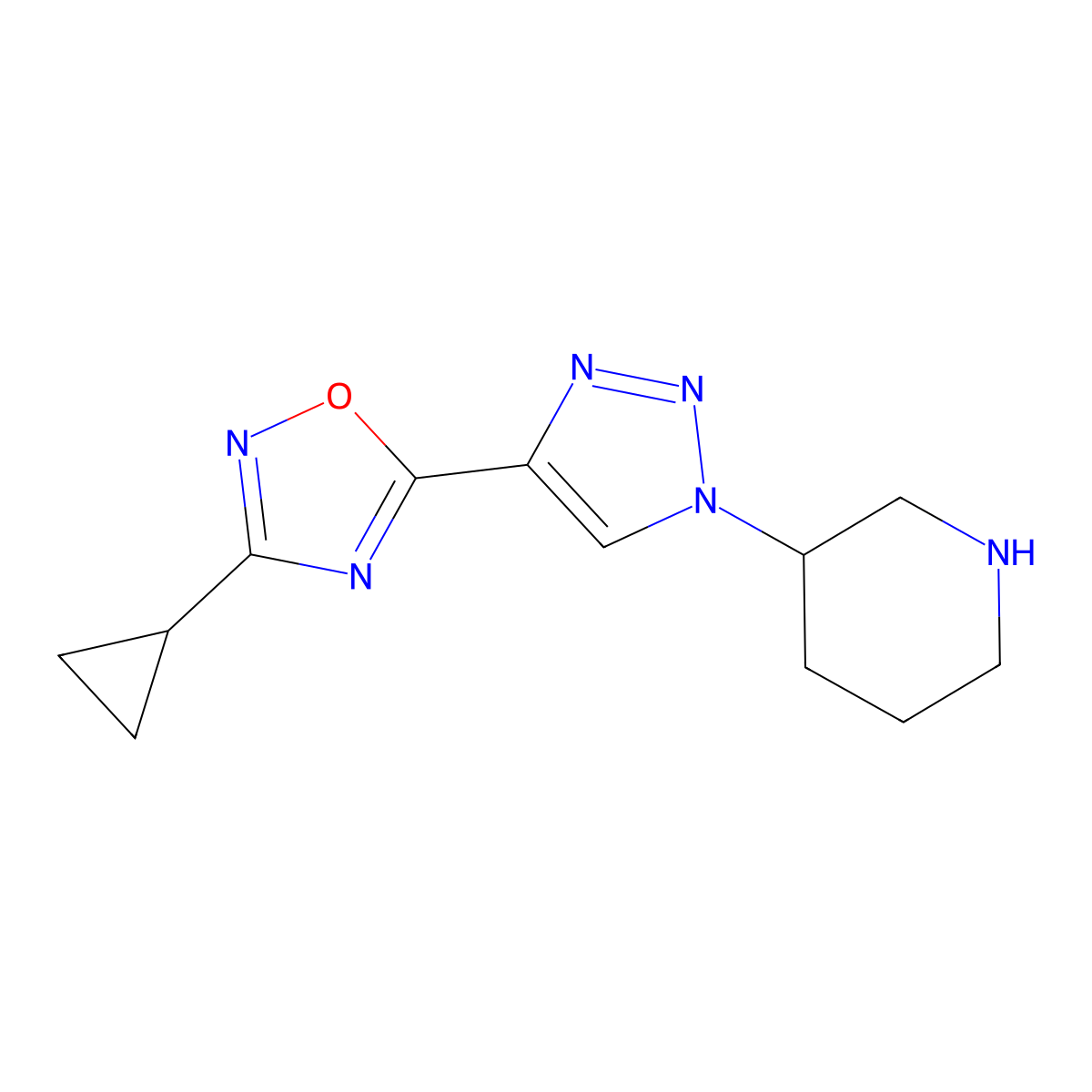 3-[4-(3-cyclopropyl-1,2,4-oxadiazol-5-yl)-1H-1,2,3-triazol-1-yl]piperidine molecular structure, CAS 1708428-04-9