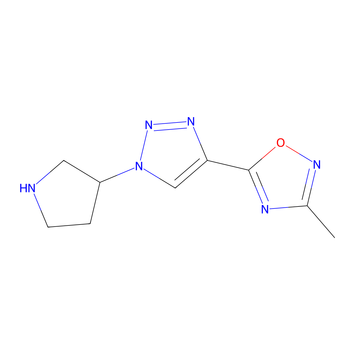 3-Methyl-5-(1-pyrrolidin-3-yl-1H-[1,2,3]triazol-4-yl)-[1,2,4]oxadiazole molecular structure, CAS 1708428-05-0