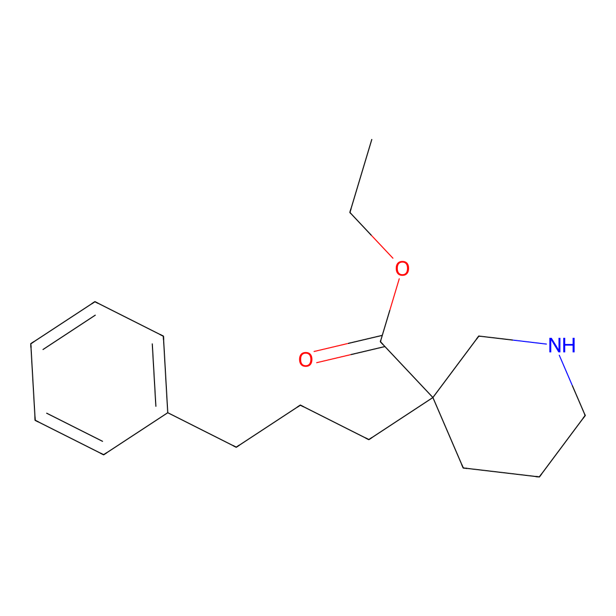 Ethyl 3-(3-phenylpropyl)piperidine-3-carboxylate molecular structure, CAS 170843-51-3