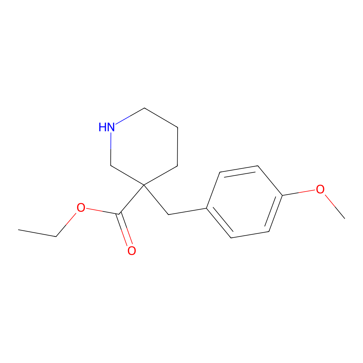 Ethyl 3-[(4-methoxyphenyl)methyl]piperidine-3-carboxylate molecular structure, CAS 170843-54-6