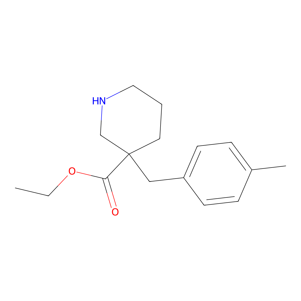 Ethyl 3-[(4-methylphenyl)methyl]piperidine-3-carboxylate molecular structure, CAS 170843-57-9