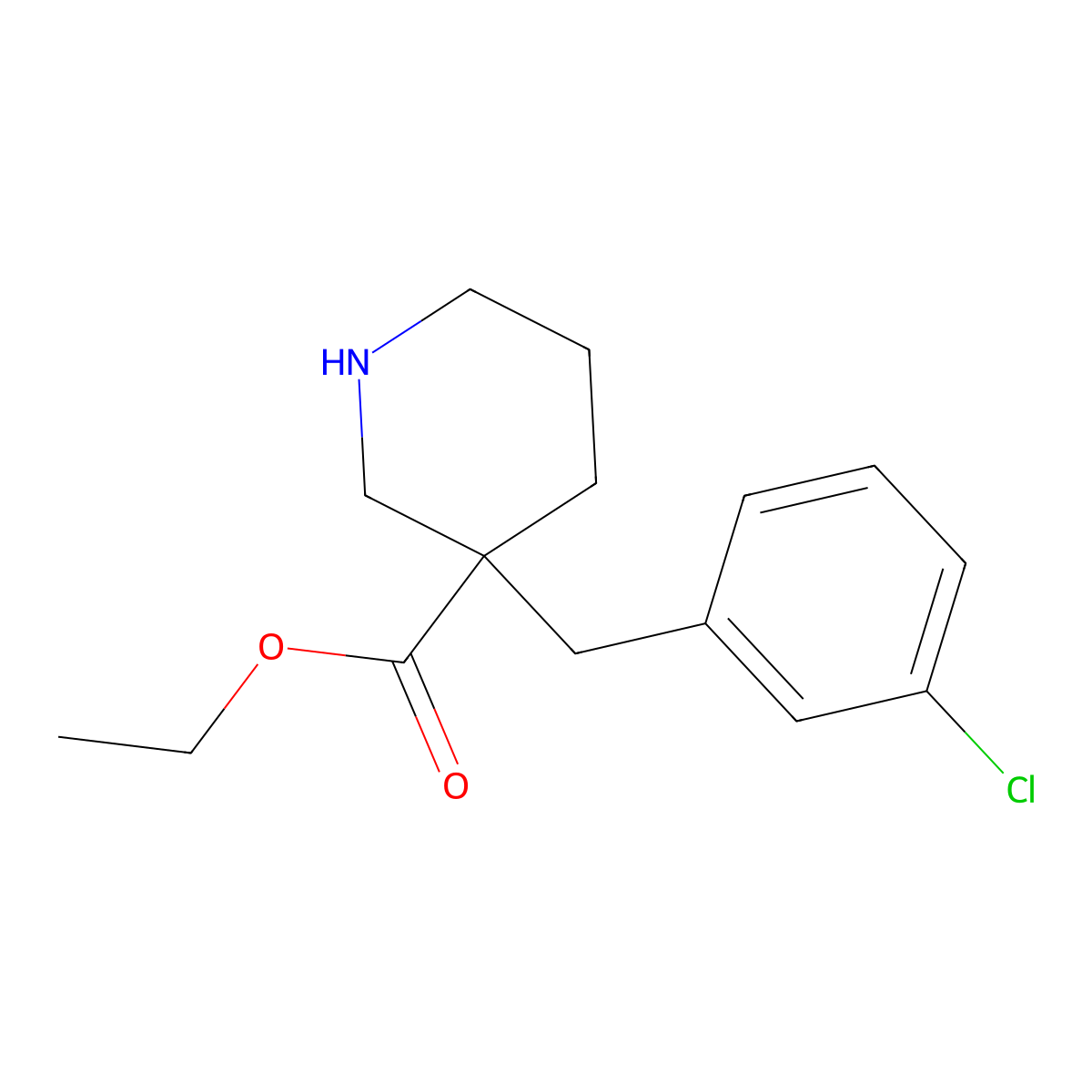 Ethyl 3-(3-chlorobenzyl)piperidine-3-carboxylate molecular structure, CAS 170843-59-1