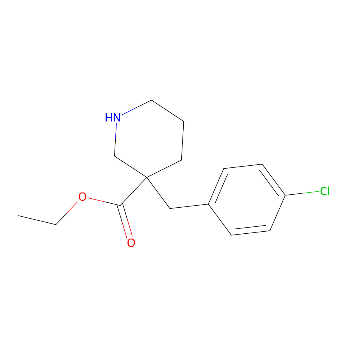 Ethyl 3-[(4-chlorophenyl)methyl]piperidine-3-carboxylate molecular structure, CAS 170843-60-4