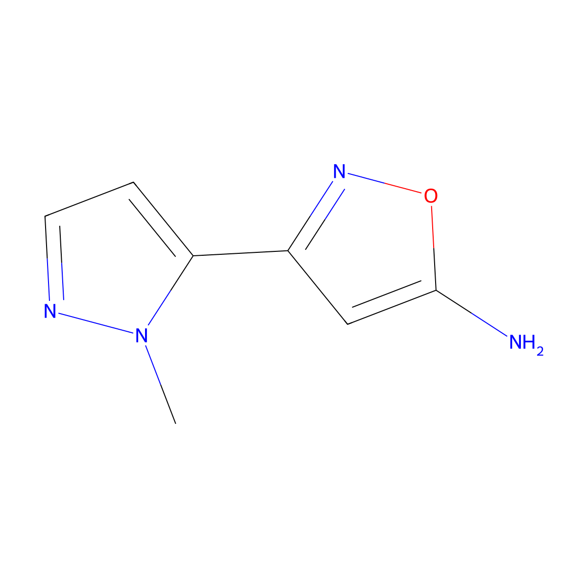 3-(1-Methyl-1H-pyrazol-5-yl)isoxazol-5-amine molecular structure, CAS 1708436-27-4
