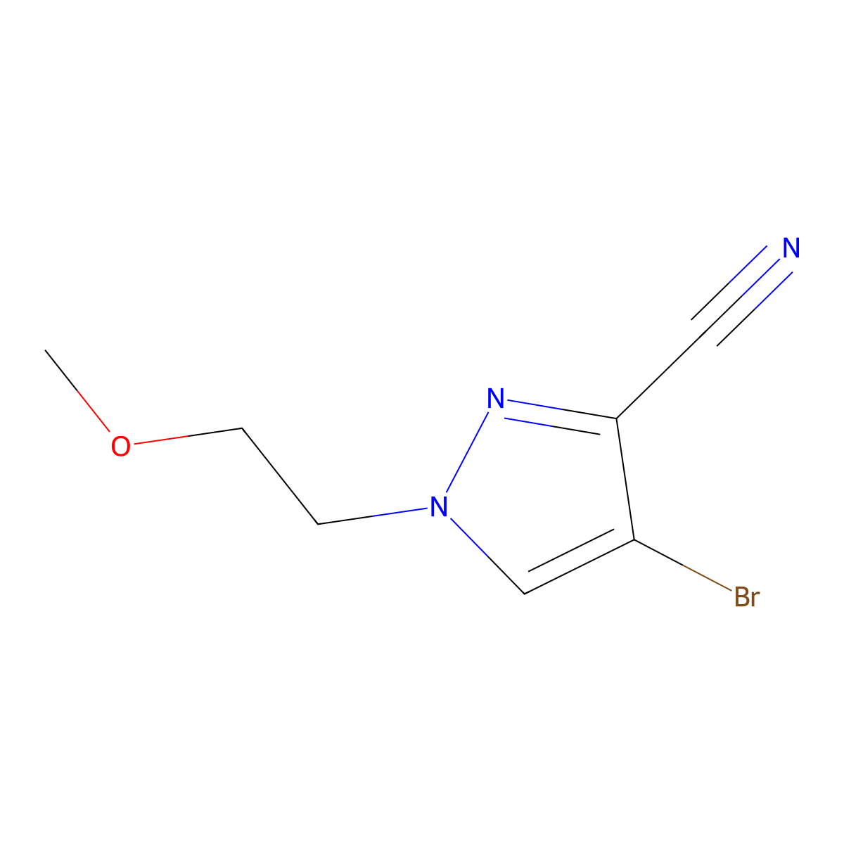 4-Bromo-1-(2-methoxyethyl)-1H-pyrazole-3-carbonitrile molecular structure, CAS 1708436-31-0