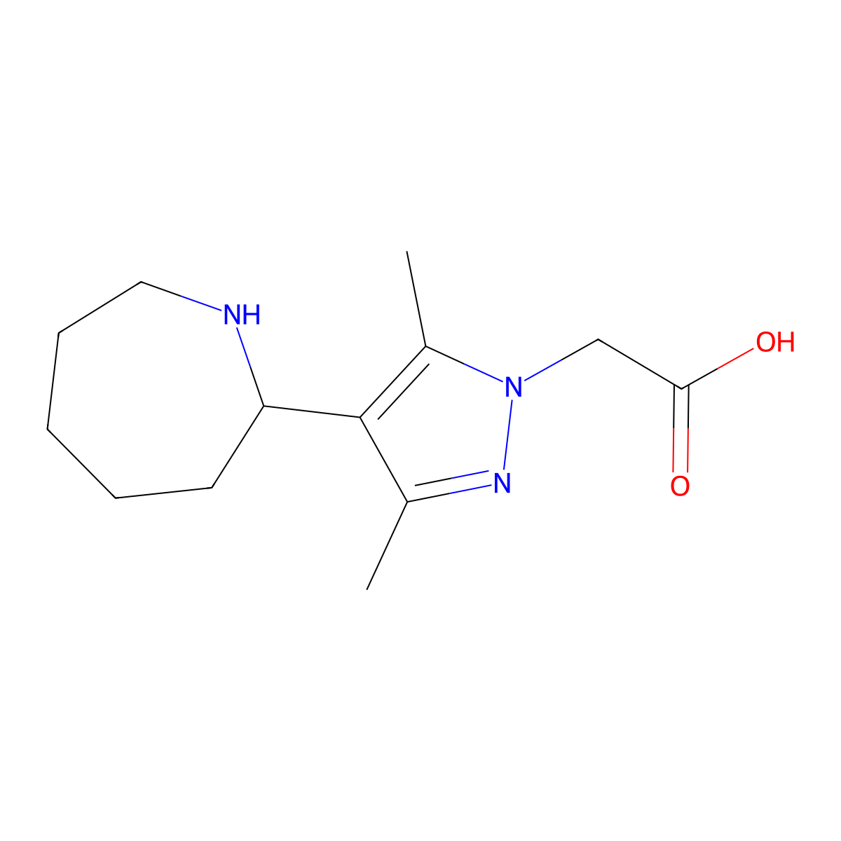 2-(4-(Azepan-2-yl)-3,5-dimethyl-1H-pyrazol-1-yl)acetic acid molecular structure, CAS 1708445-15-1