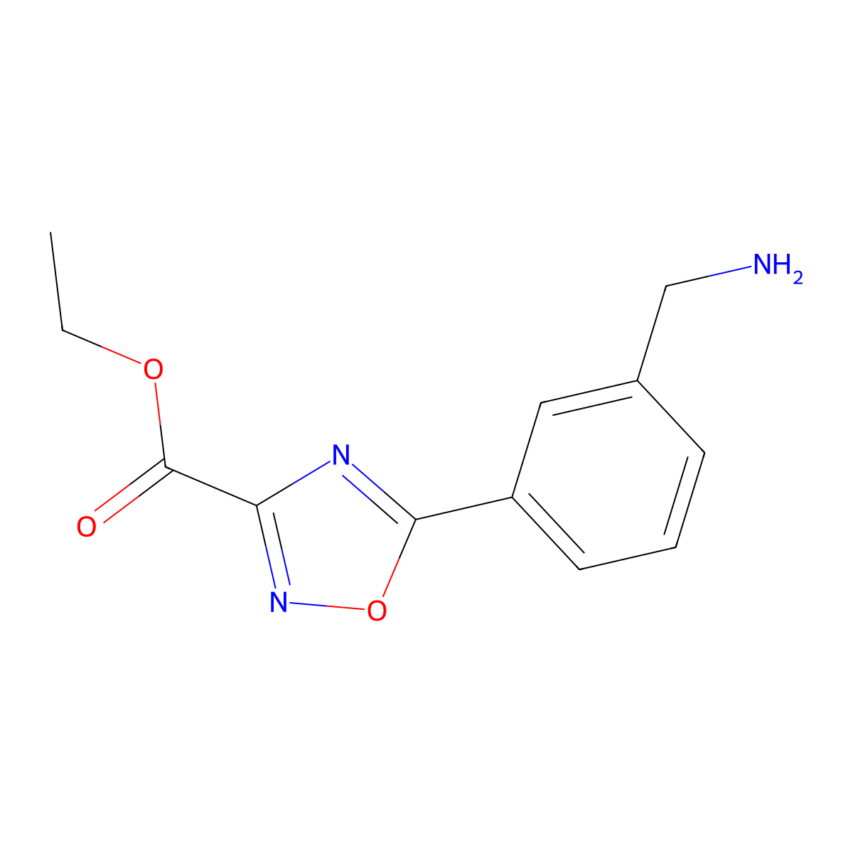 Ethyl 5-[3-(aminomethyl)phenyl]-1,2,4-oxadiazole-3-carboxylate molecular structure, CAS 1708447-50-0