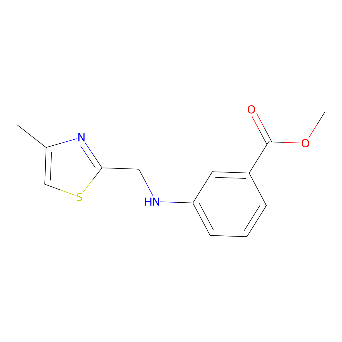 Methyl 3-{[(4-methyl-1,3-thiazol-2-yl)methyl]amino}benzoate molecular structure, CAS 1708556-66-4
