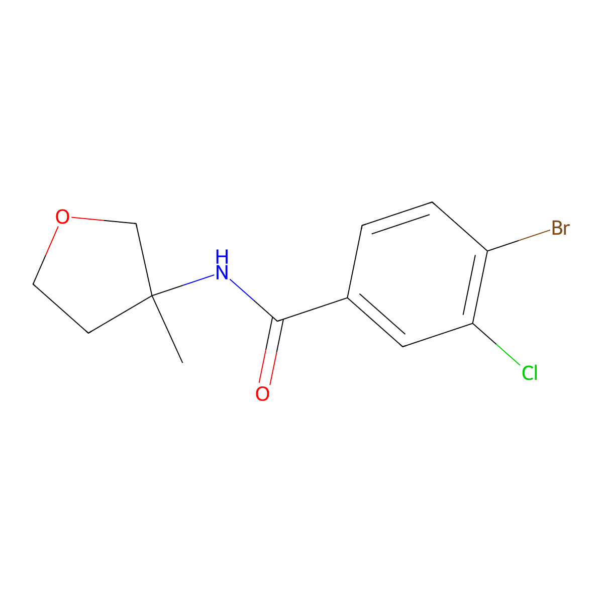 4-Bromo-3-chloro-N-(tetrahydro-3-methyl-3-furanyl)benzamide molecular structure, CAS 1708632-45-4