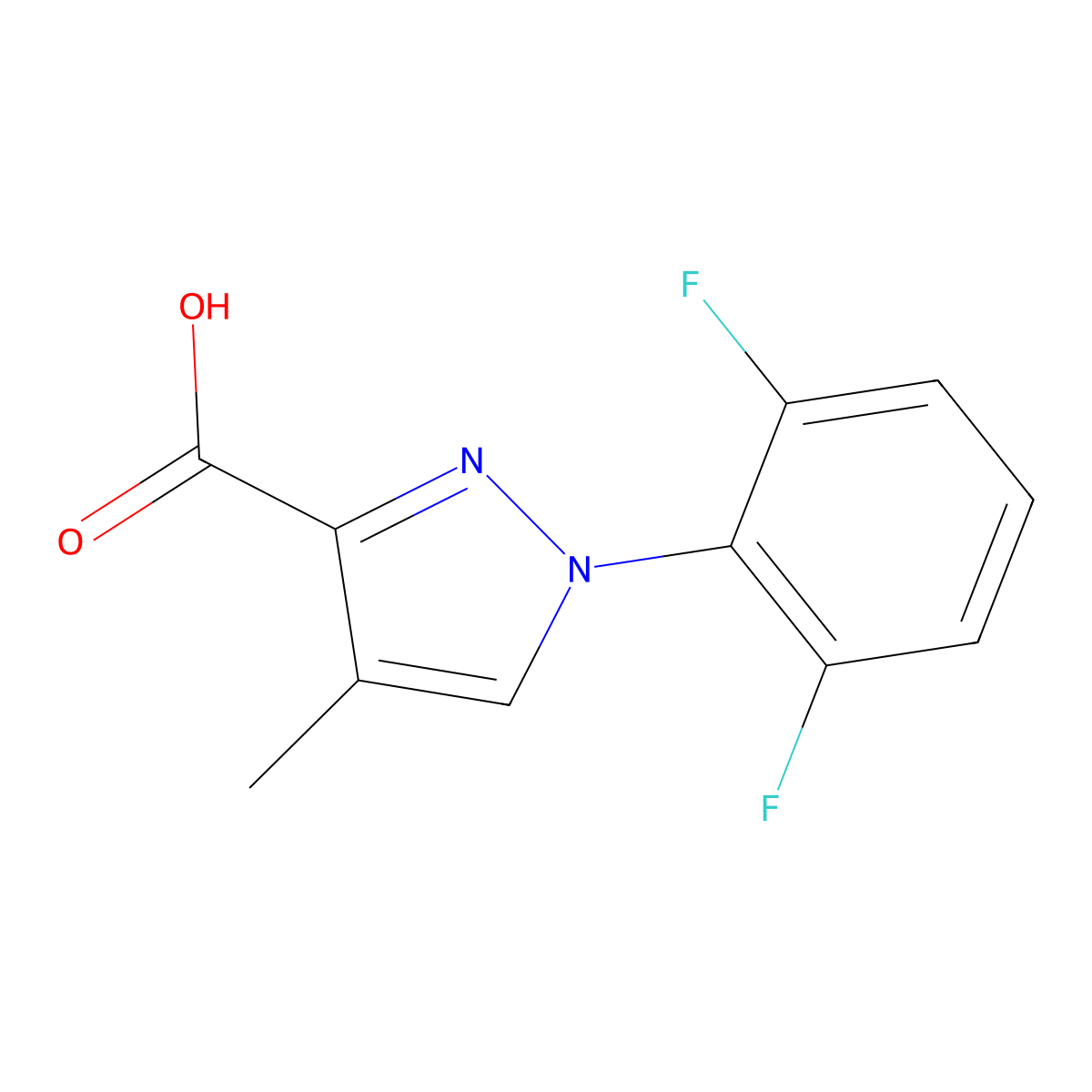 1-(2,6-difluorophenyl)-4-methyl-1H-pyrazole-3-carboxylic acid molecular structure, CAS 1708740-30-0
