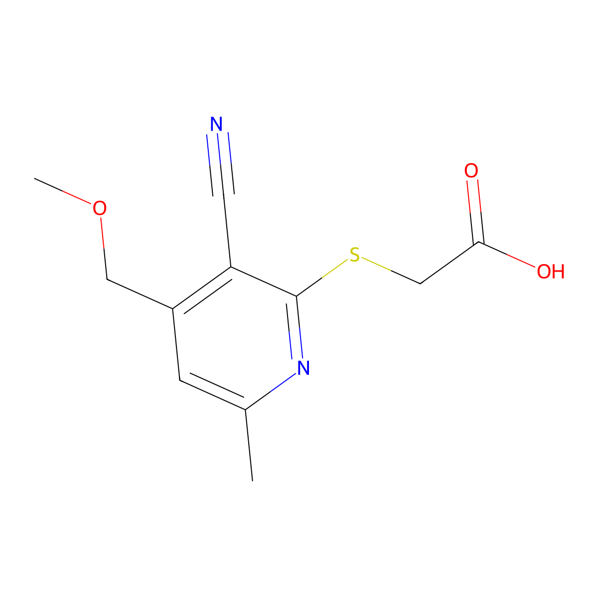 Acetic acid, 2-[[3-cyano-4-(methoxymethyl)-6-methyl-2-pyridinyl]thio]- molecular structure, CAS 170885-42-4
