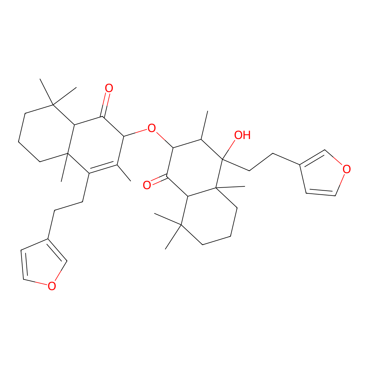(2S,4aS,8aS)-2-[[(2R,3R,4R,4aS,8aS)-4-[2-(furan-3-yl)ethyl]-4-hydroxy-3,4a,8,8-tetramethyl-1-oxo-2,3,5,6,7,8a-hexahydronaphthalen-2-yl]oxy]-4-[2-(furan-3-yl)ethyl]-3,4a,8,8-tetramethyl-5,6,7,8a-tetrahydro-2H-naphthalen-1-one molecular structure, CAS 170894-20-9