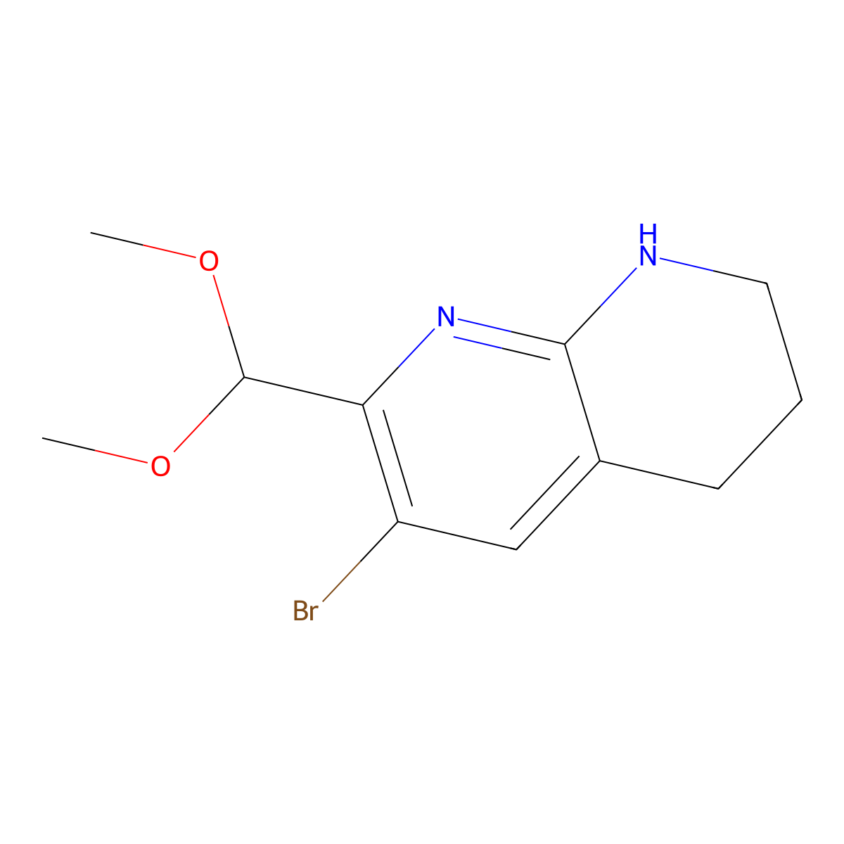6-Bromo-7-(dimethoxymethyl)-1,2,3,4-tetrahydro-1,8-naphthyridine molecular structure, CAS 1708974-02-0