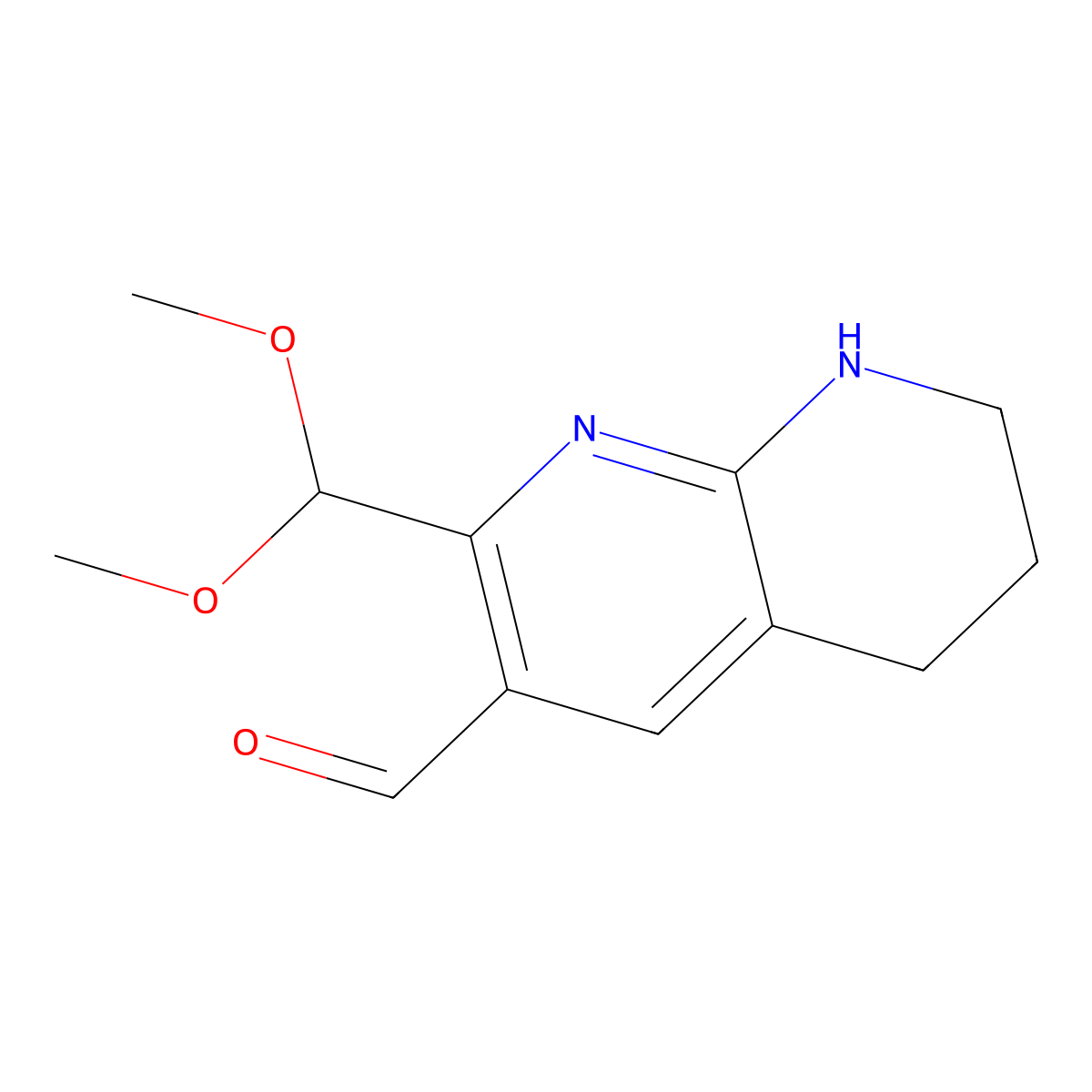2-(Dimethoxymethyl)-5,6,7,8-tetrahydro-1,8-naphthyridine-3-carbaldehyde molecular structure, CAS 1708974-56-4