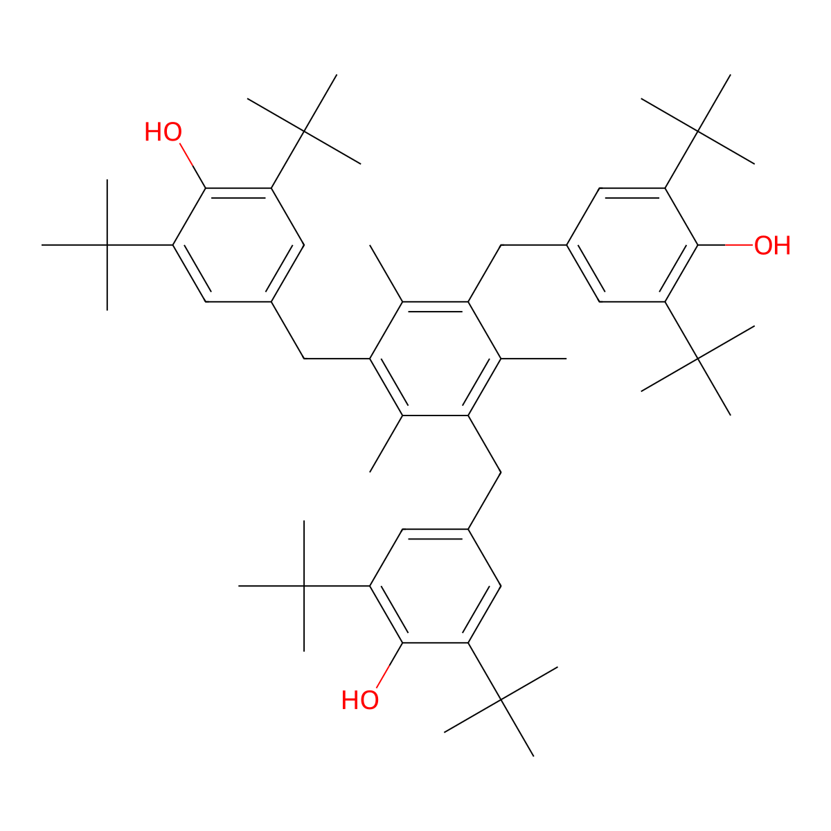 1,3,5-Trimethyl-2,4,6-tris(3,5-di-tert-butyl-4-hydroxybenzyl)benzene molecular structure, CAS 1709-70-2
