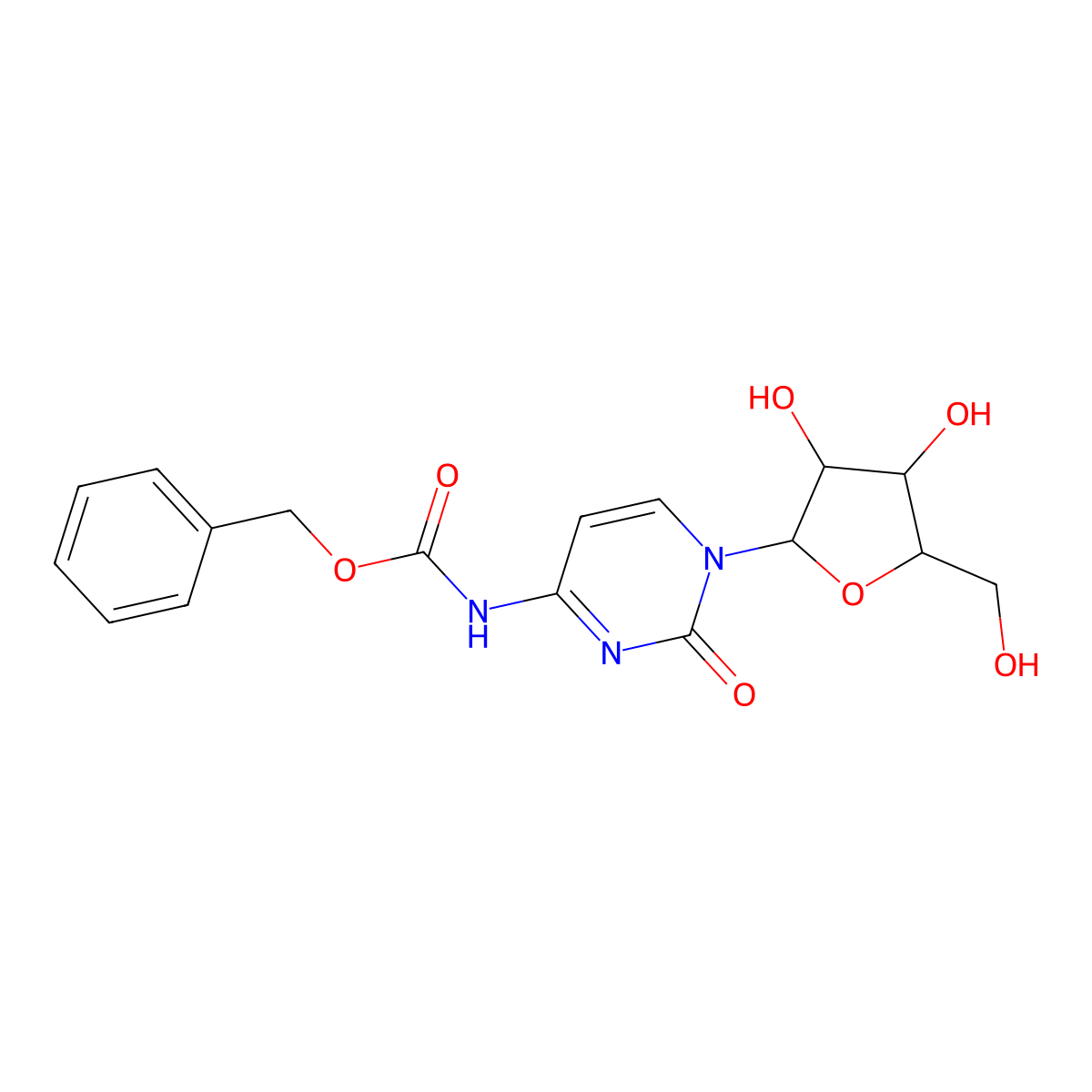 benzyl N-{1-[(2R,3S,4S,5R)-3,4-dihydroxy-5-(hydroxymethyl)oxolan-2-yl]-2-oxo-1,2-dihydropyrimidin-4-yl}carbamate molecular structure, CAS 170935-63-4