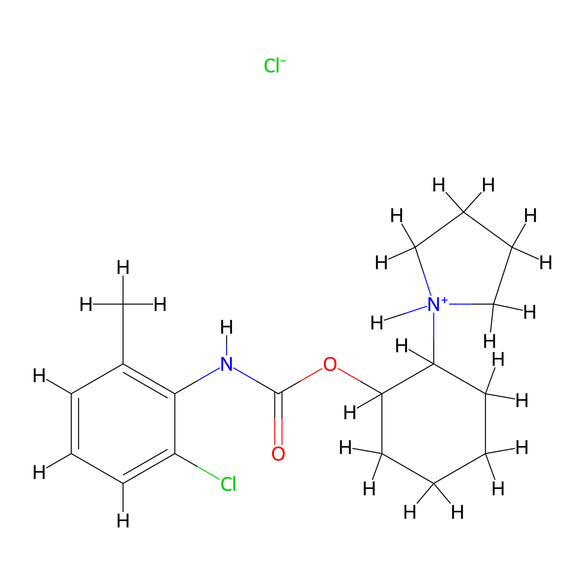 2-(Pyrrolidin-1-yl)cyclohexyl hydrogen (2-chloro-6-methylphenyl)carbonimidate--hydrogen chloride (1/1) molecular structure, CAS 17095-89-5