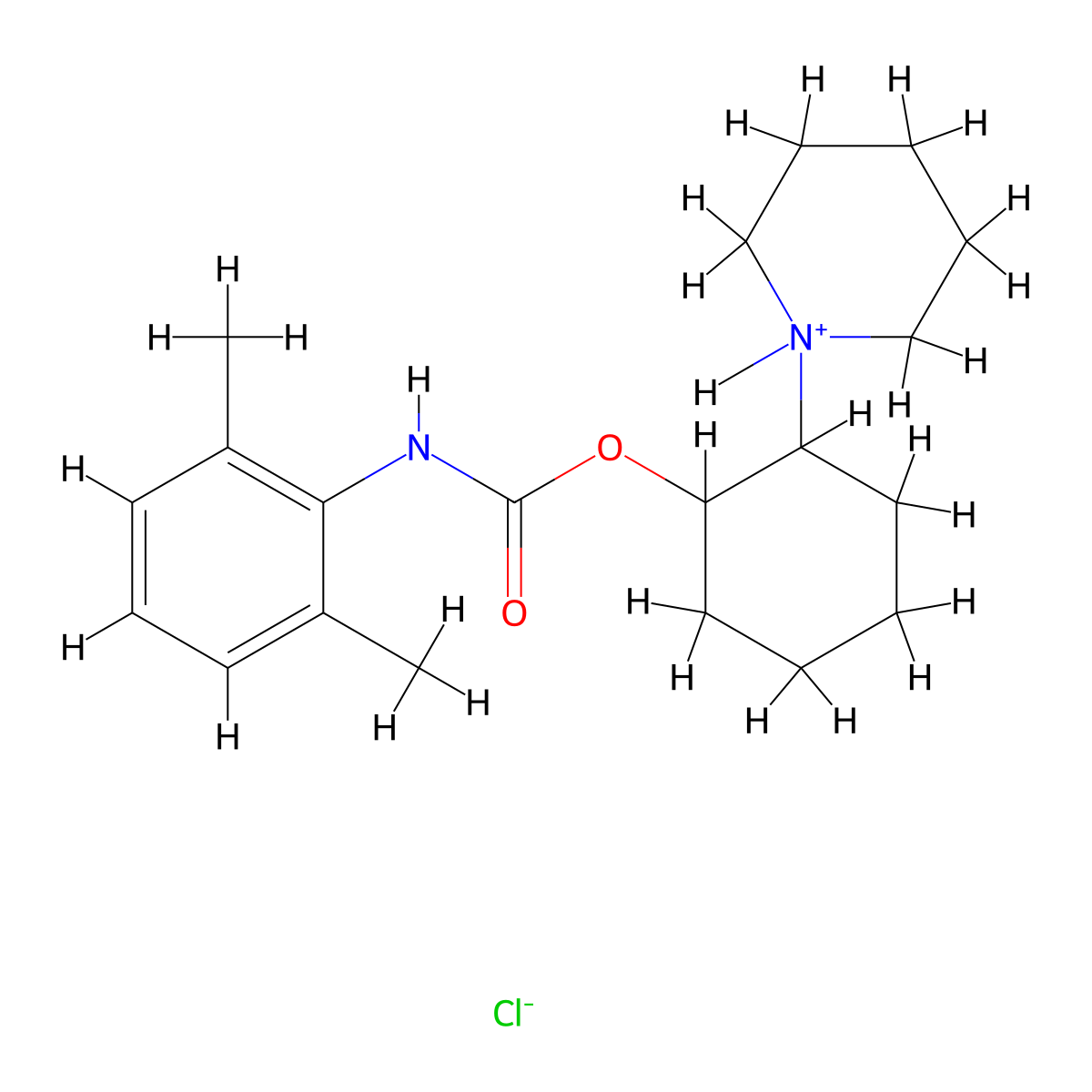Carbanilic acid, 2,6-dimethyl-, 2-piperidinocyclohexyl ester, hydrochloride molecular structure, CAS 17095-91-9