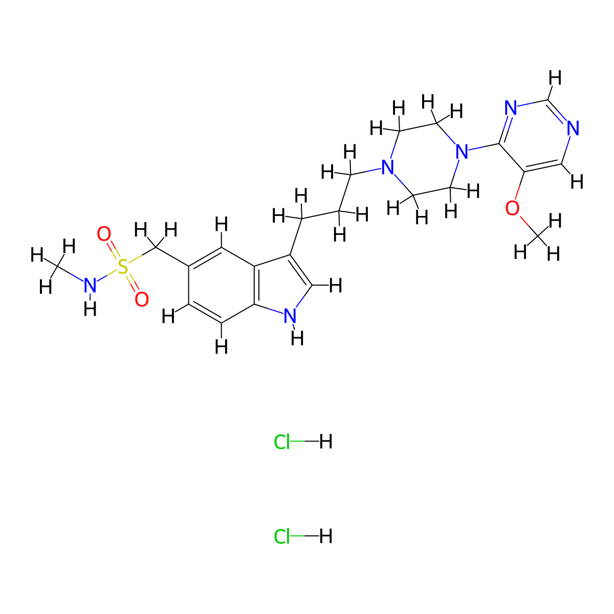 1-[3-[3-[4-(5-methoxypyrimidin-4-yl)piperazin-1-yl]propyl]-1H-indol-5-yl]-N-methylmethanesulfonamide;dihydrochloride molecular structure, CAS 170956-82-8