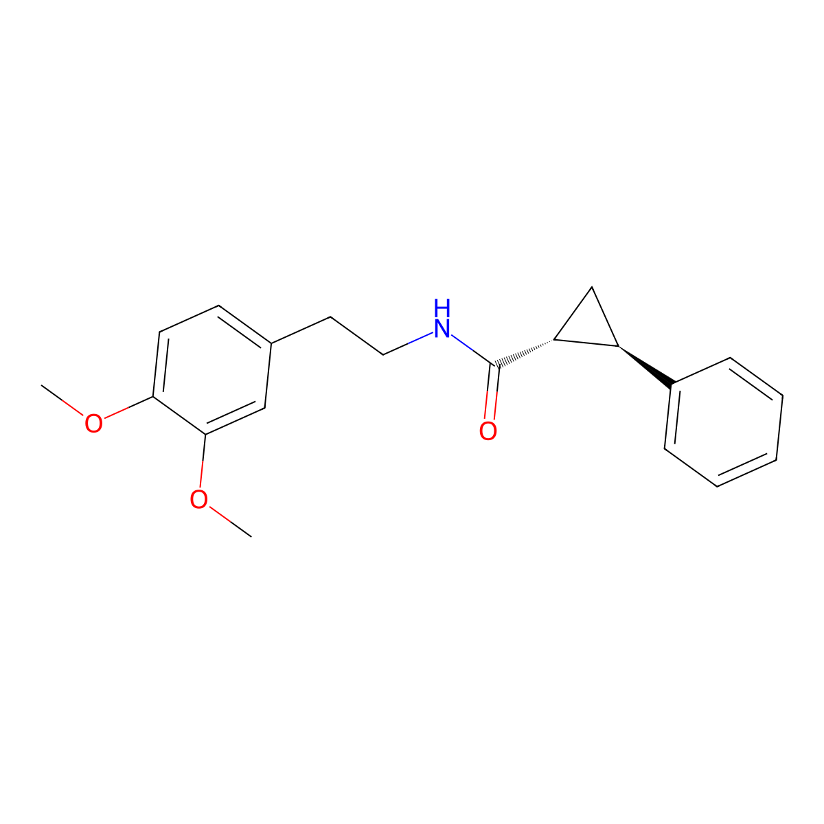 Cyclopropanecarboxamide, N-(2-(3,4-dimethoxyphenyl)ethyl)-2-phenyl-, trans- molecular structure, CAS 170960-48-2