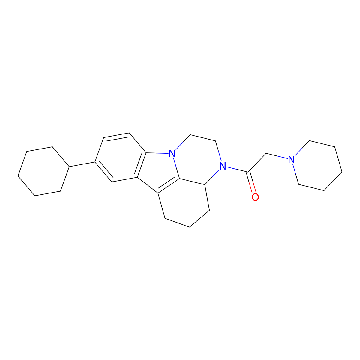 1-(8-cyclohexyl-3a,4,5,6-tetrahydro-1H-pyrazino[3,2,1-jk]carbazol-3(2H)-yl)-2-(piperidin-1-yl)ethanone molecular structure, CAS 170964-72-4