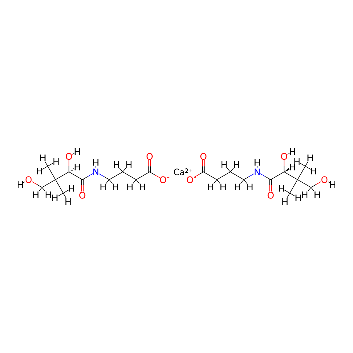 Butanoic acid, 4-(((2R)-2,4-dihydroxy-3,3-dimethyl-1-oxobutyl)amino)-, calcium salt (2:1) molecular structure, CAS 17097-76-6