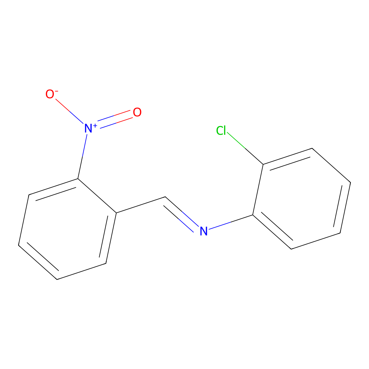 N-(2-chlorophenyl)-1-(2-nitrophenyl)methanimine molecular structure, CAS 17099-16-0