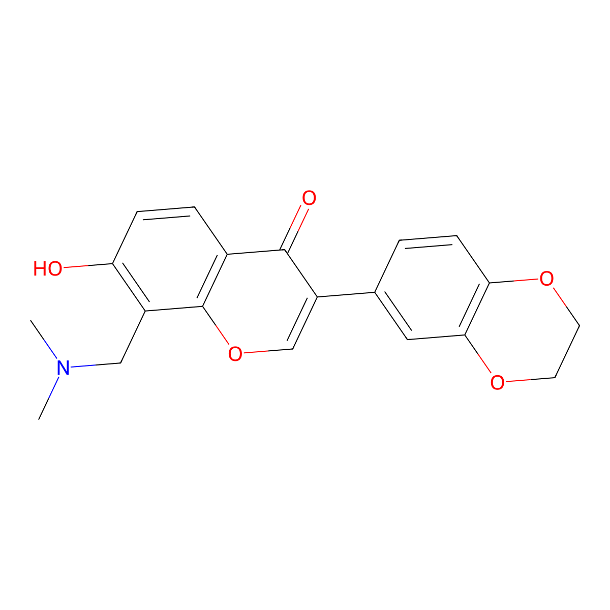 3-(2,3-dihydro-1,4-benzodioxin-6-yl)-8-[(dimethylamino)methyl]-7-hydroxy-4H-chromen-4-one molecular structure, CAS 171008-76-7