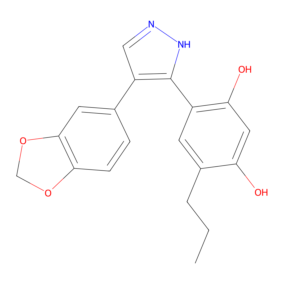 4-[4-(1,3-benzodioxol-5-yl)-1H-pyrazol-5-yl]-6-propylbenzene-1,3-diol molecular structure, CAS 171009-01-1
