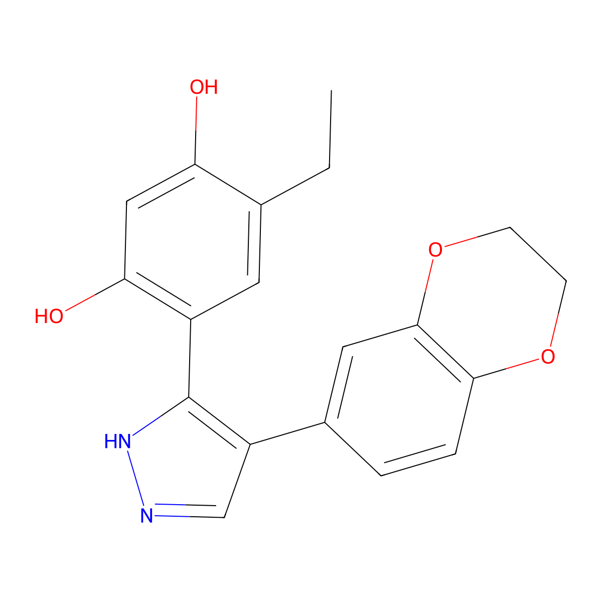 4-(4-(2,3-dihydrobenzo[b][1,4]dioxin-6-yl)-1H-pyrazol-3-yl)-6-ethylbenzene-1,3-diol molecular structure, CAS 171009-04-4