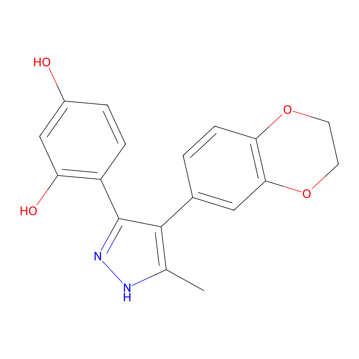 4-(4-(2,3-dihydrobenzo[b][1,4]dioxin-6-yl)-5-methyl-1H-pyrazol-3-yl)benzene-1,3-diol molecular structure, CAS 171009-06-6
