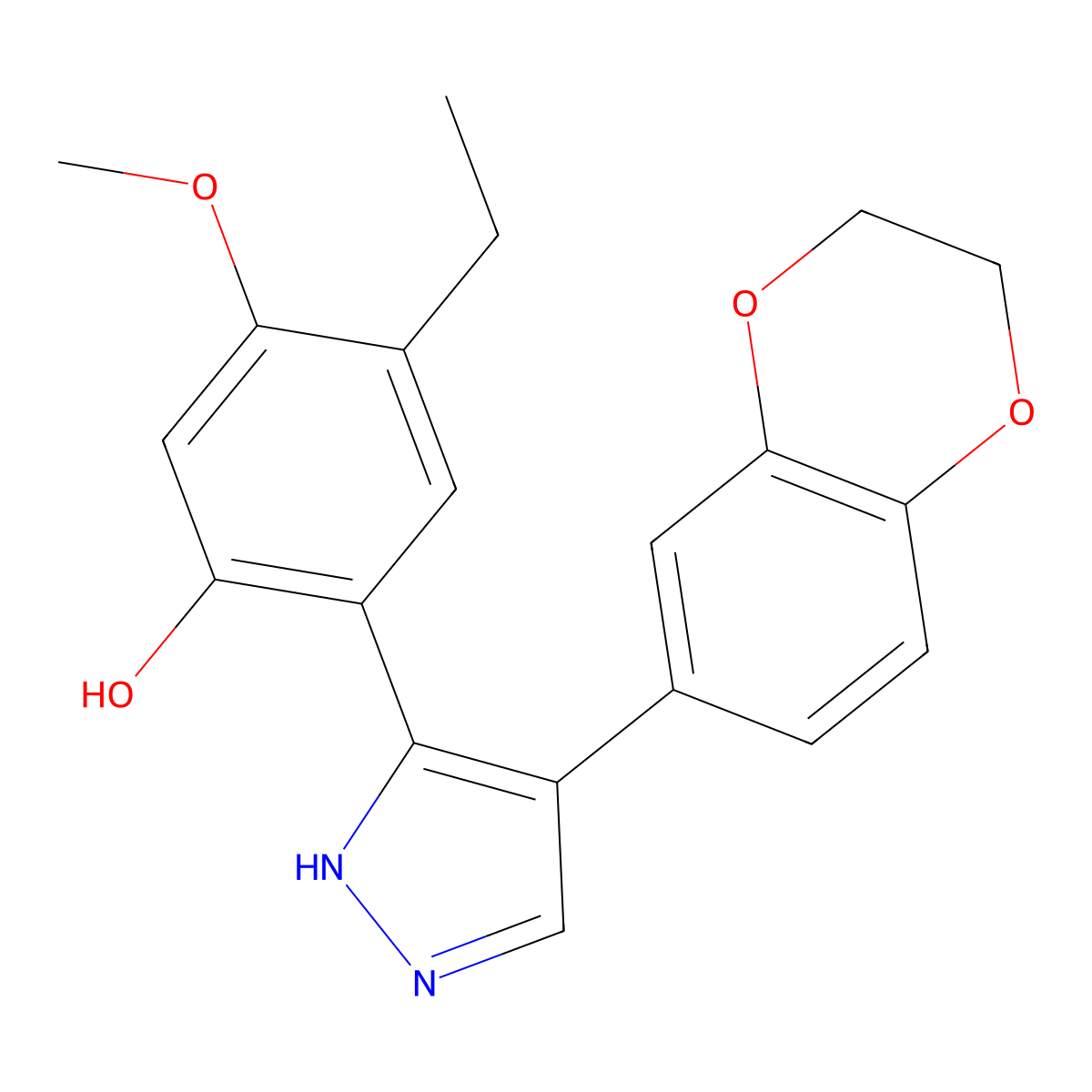 2-(4-(2,3-dihydrobenzo[b][1,4]dioxin-6-yl)-1H-pyrazol-3-yl)-4-ethyl-5-methoxyphenol molecular structure, CAS 171009-12-4