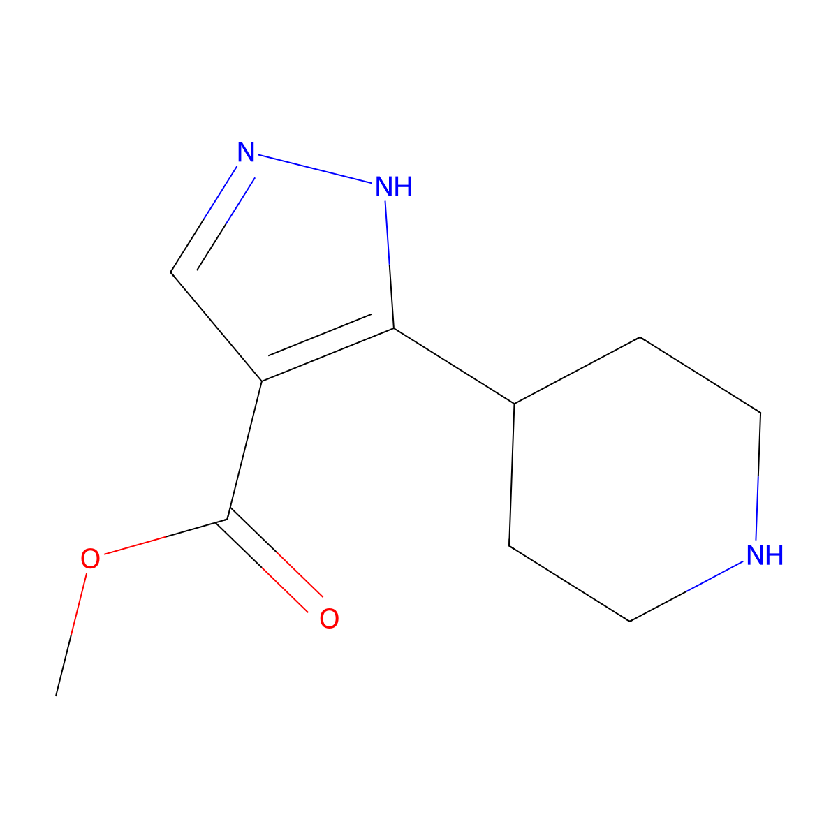 Methyl 3-(piperidin-4-yl)-1H-pyrazole-4-carboxylate molecular structure, CAS 1710195-16-6