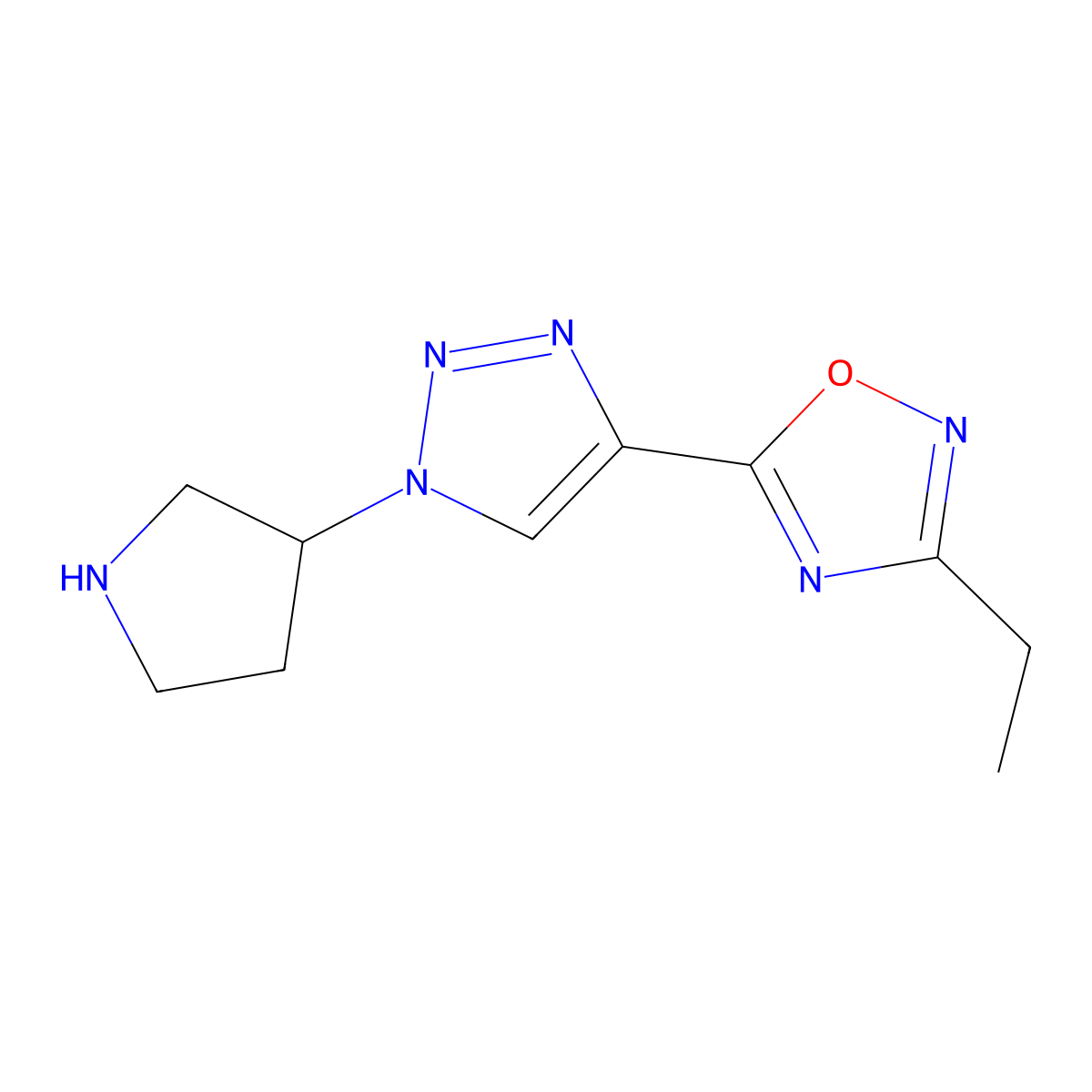 3-Ethyl-5-(1-pyrrolidin-3-yl-1H-[1,2,3]triazol-4-yl)-[1,2,4]oxadiazole molecular structure, CAS 1710195-54-2