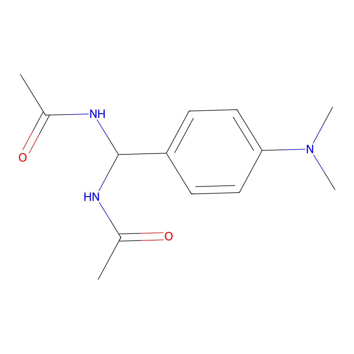 N-((Acetylamino)(4-(dimethylamino)phenyl)methyl)acetamide molecular structure, CAS 17102-89-5