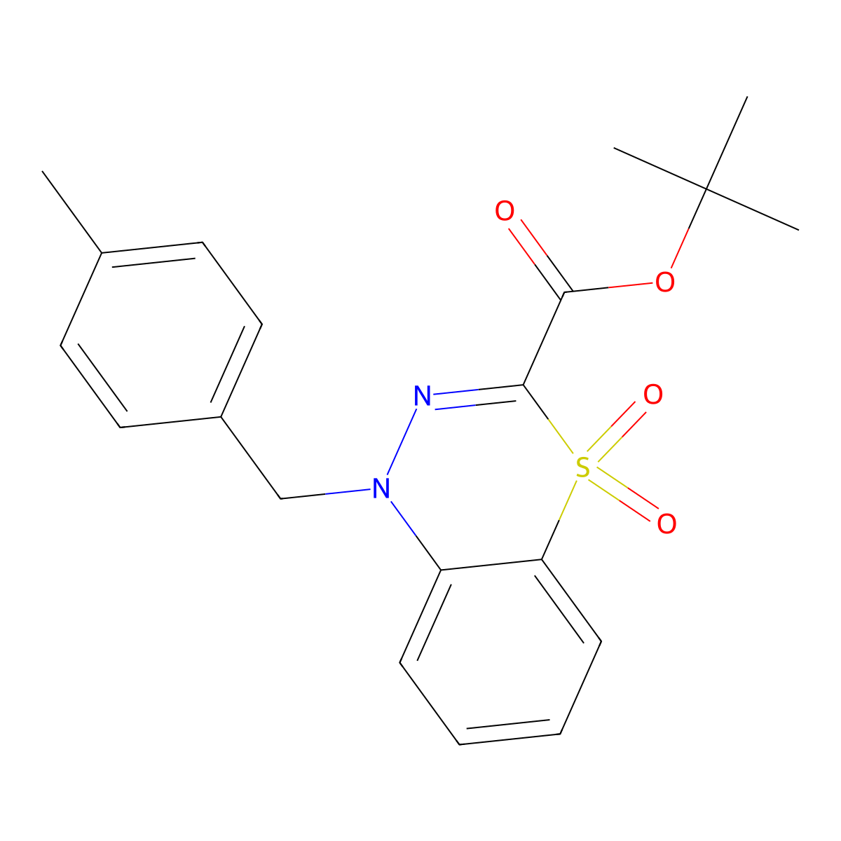 tert-butyl 1-(4-methylbenzyl)-1H-4,1,2-benzothiadiazine-3-carboxylate 4,4-dioxide molecular structure, CAS 1710202-82-6