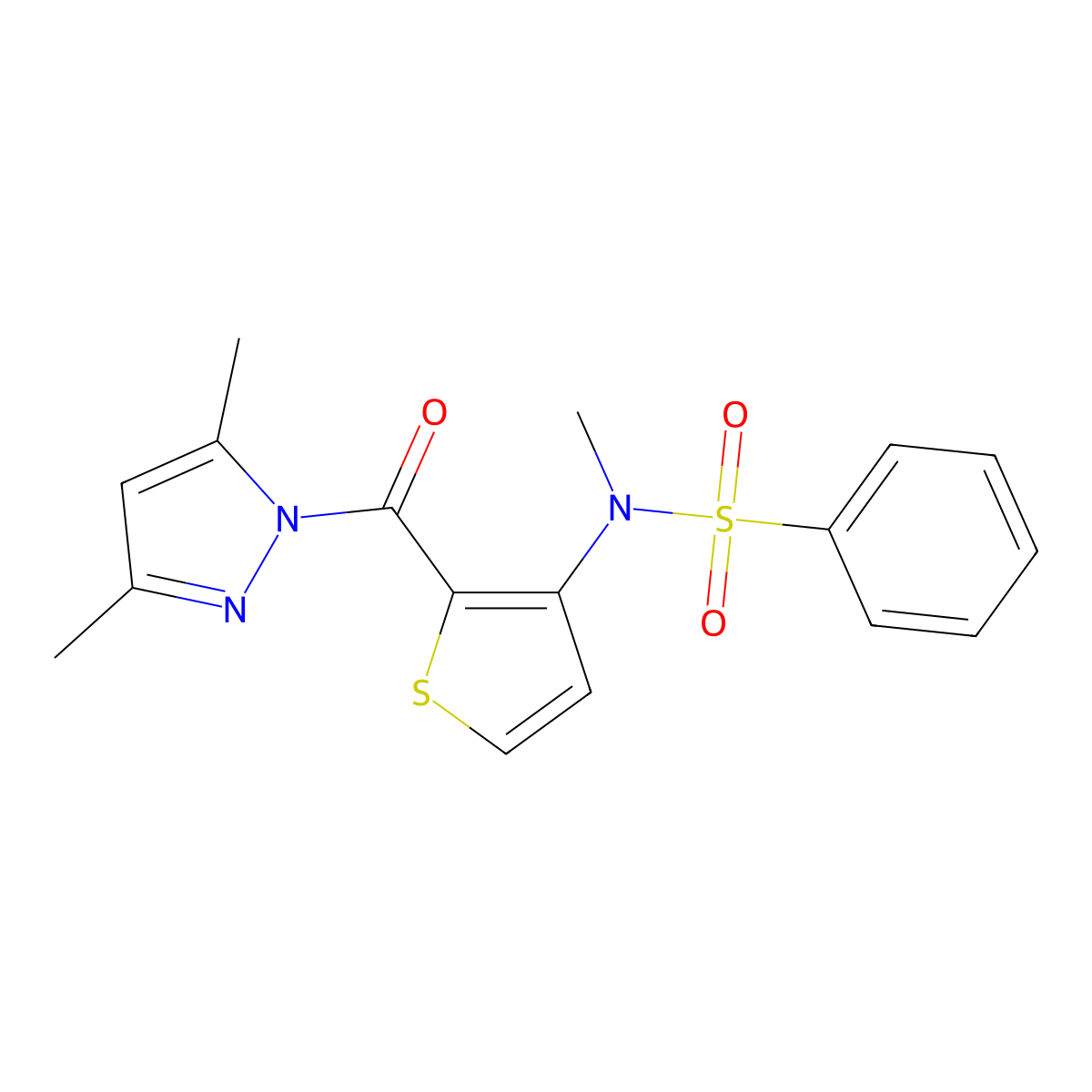 N-{2-[(3,5-dimethyl-1H-pyrazol-1-yl)carbonyl]-3-thienyl}-N-methylbenzenesulfonamide molecular structure, CAS 1710202-93-9