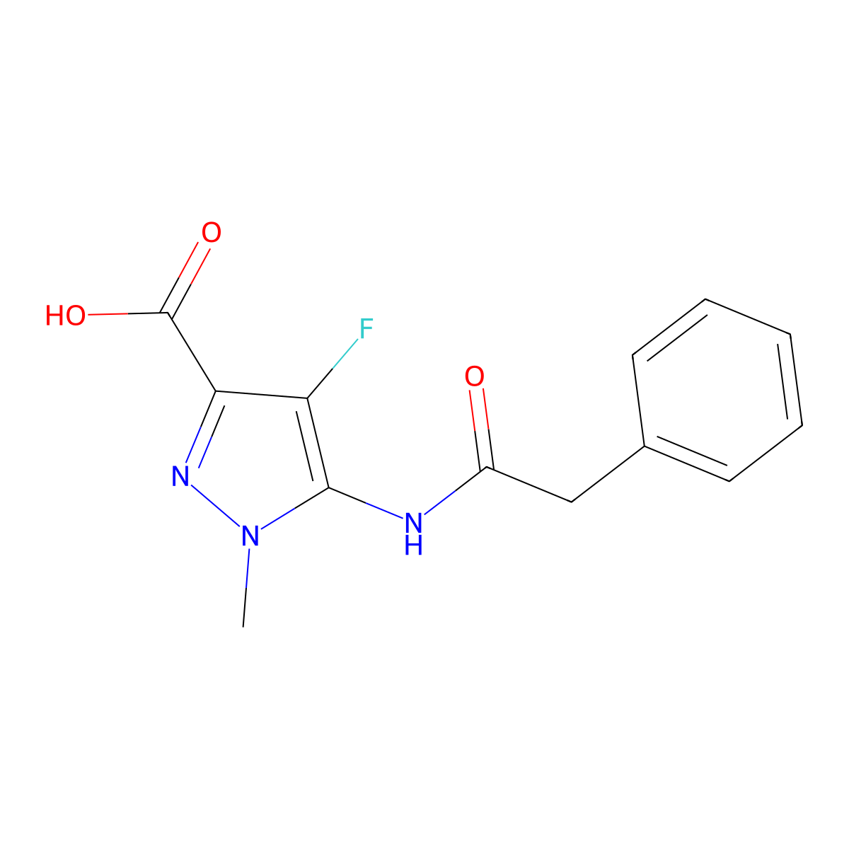 4-fluoro-1-methyl-5-(2-phenylacetamido)-1H-pyrazole-3-carboxylic acid molecular structure, CAS 1710283-45-6